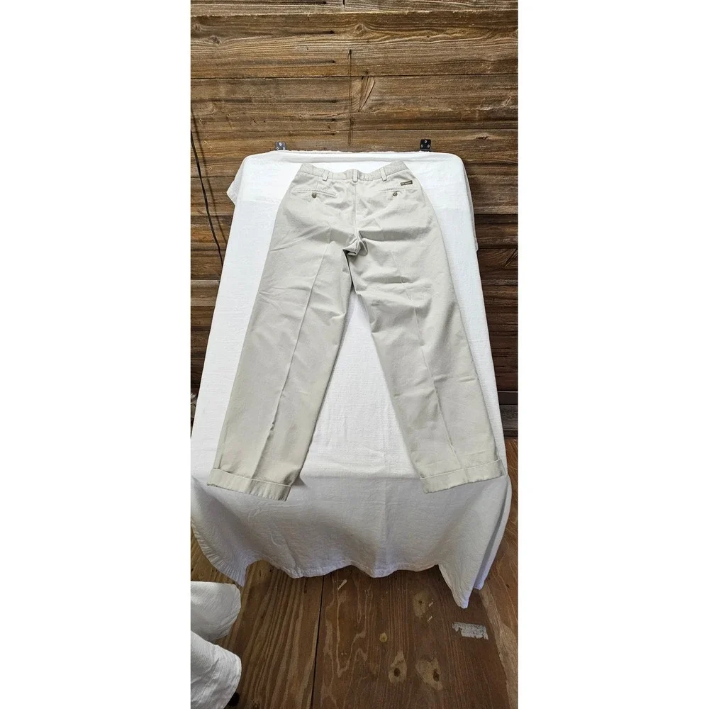 Savane Mens Stone Pleated Chino Pants‎ 32x30 Cotton Cuffed Khaki Trousers MC423